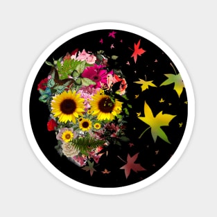 Floral Skull with sunflowers, roses and butterblies, watercolor,colorfull nature floral Magnet